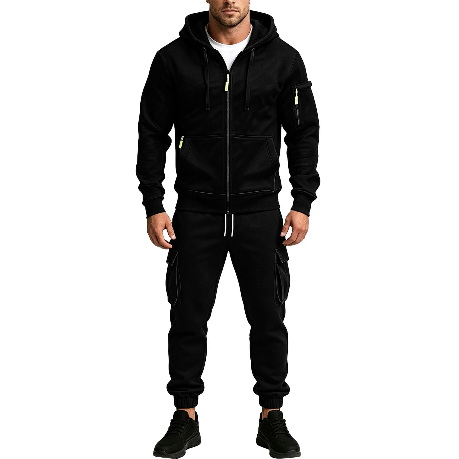 Sudadera con capucha cremallera para hombre, versátil, con pantalón trabajo