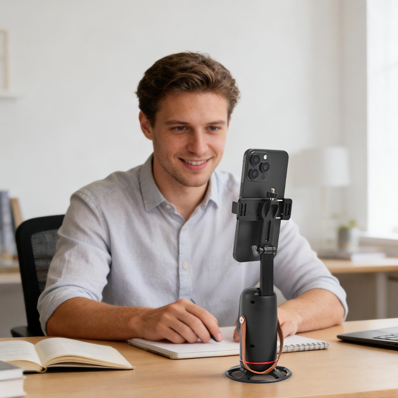 Treppiede con monitoraggio facciale automatico, supporto girevole a 360 gradi | Supporto per cellulare con sensore di movimento intelligente per streaming, vlogging, selfie, videochiamate e Creadore