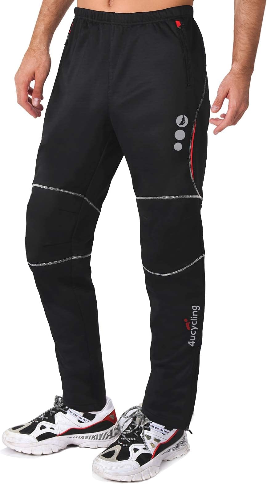 4ucycling Men's Mountain Bike Pants, Thermal Fleece Winter Cycling Windproof Running Pants for Cold Weather Riding Hiking