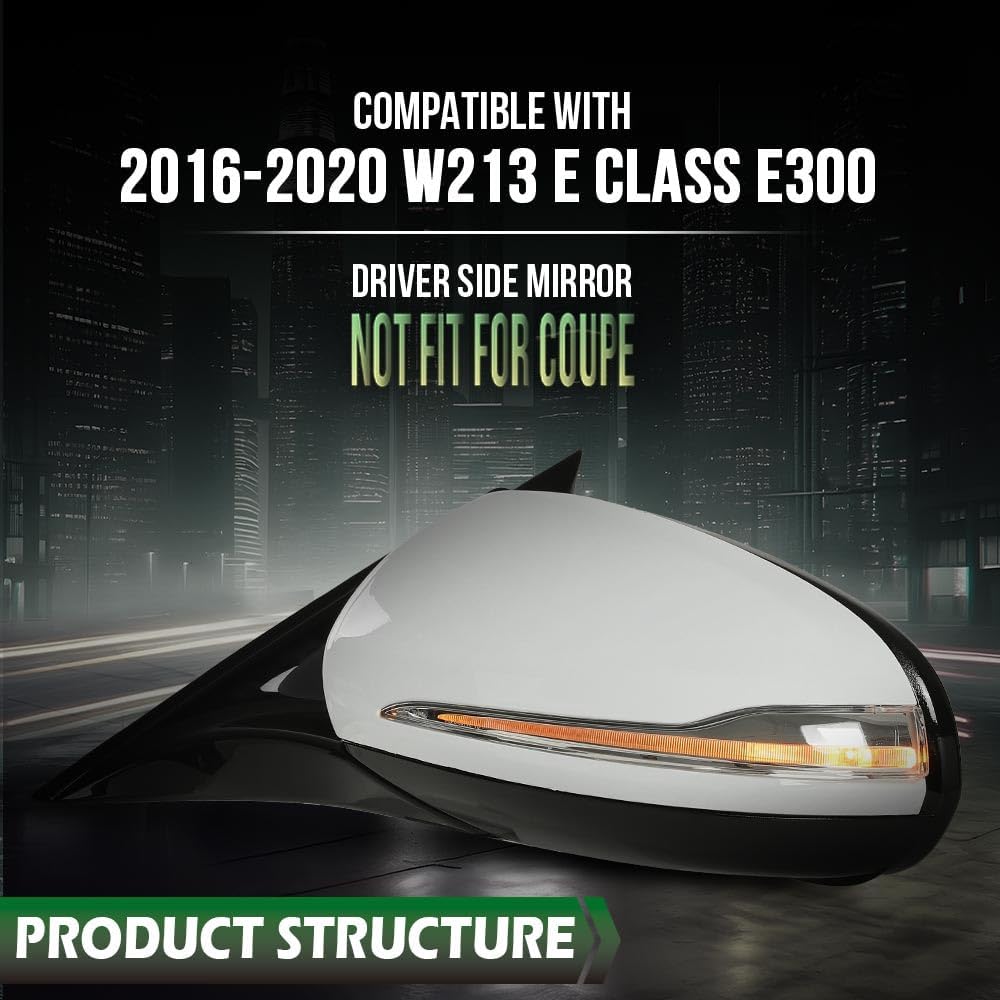 PIT66 Side Door View Mirror W/Blind Spot Left Driver Side White 1pcs Compatible with Benz W213 E Class E300 2016-2020