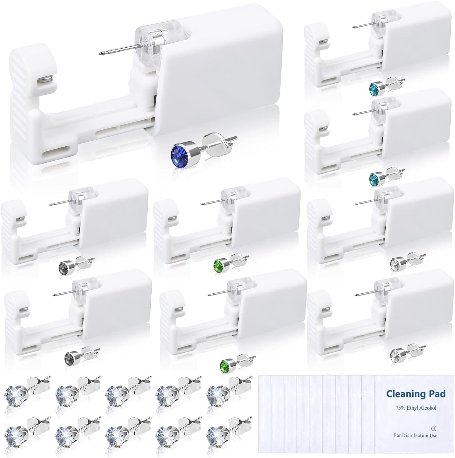 Evatage 30Pcs Ear Piercing Kit, Self Ear Piercing Gun with Preloaded Piercing Studs, Disposable Earring Gun with Silver Earrings for At Home Salon Earlobe Cartilage Helix Tragus Piercing Tool Kit