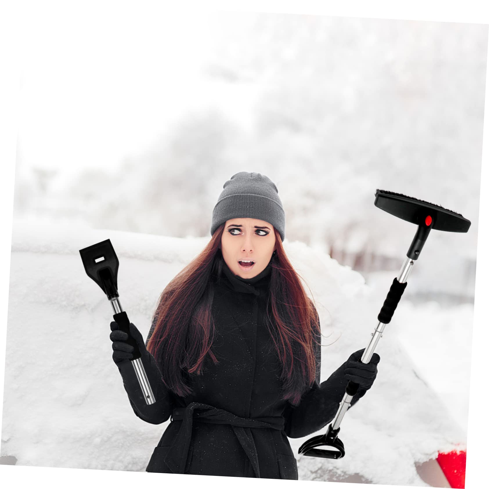 1set Rimozione Neve Attrezzo Multiuso Con Spatola e Raschietto Per Ghiaccio Design Telescopico e Manico Antiscivolo Per Auto Inverno