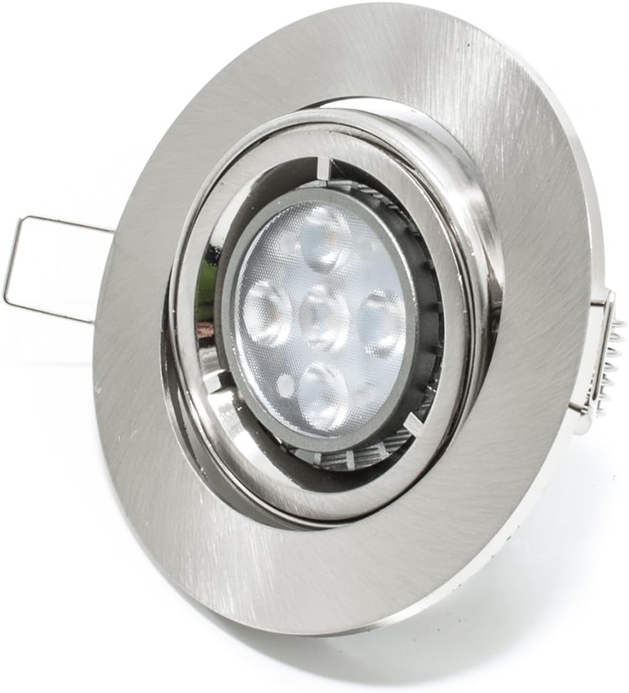 Swivel LED Spotlight 5 W GU10 Round Lampad Built-in Silver 120 Degrees Hole 8 cm R Light – Cool White