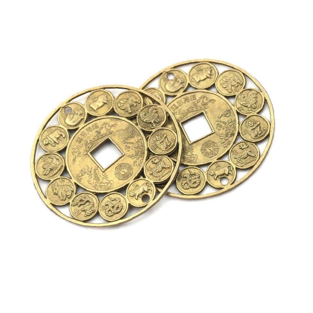 Pinicecore 10Pcs Chinese Fortune Coins Feng Shui Coins Luck Amulet Prosperous Protection 4.5Cm Zinc Alloy Auspicious Lucky Chinese Zodiac Feng Shui Coin For Good