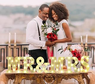6Pcs MR & MRS LED Light Sign, Wedding Signs for Anniversary, Engagement, Banquet & Table Decor,Perfect for Photo Props Wedding Valentine's Day