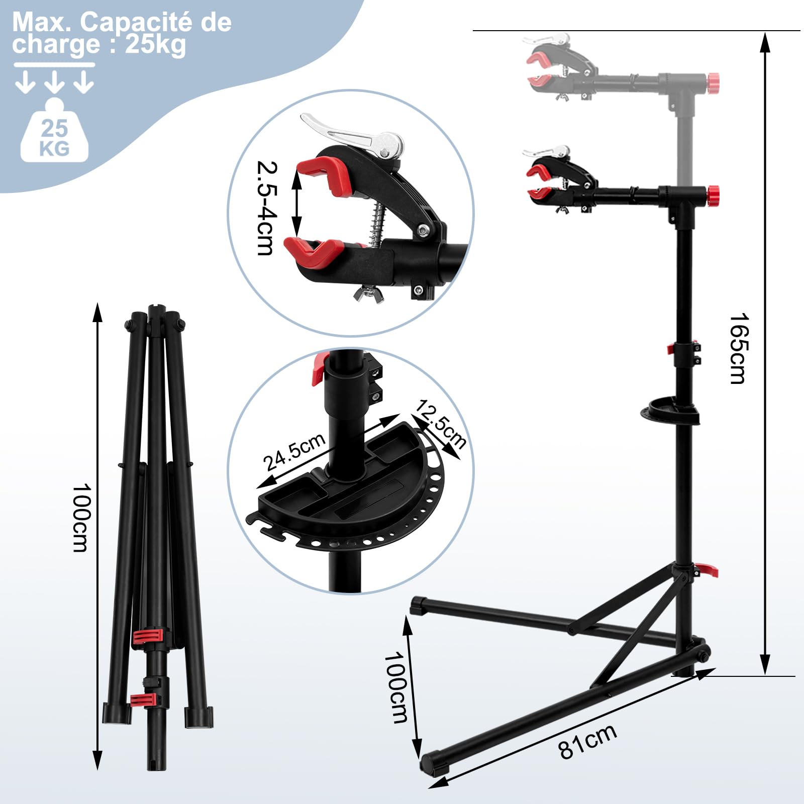 WOLTU Support réparation de Vélo, Support Vertical Professionnel pour Vélo, Porte-vélo Extensible avec Bras Rotatif à 360° et Pieds Triangulaire, Porte Bicyceltte, Hauteur Réglable, Charge de 25 kg
