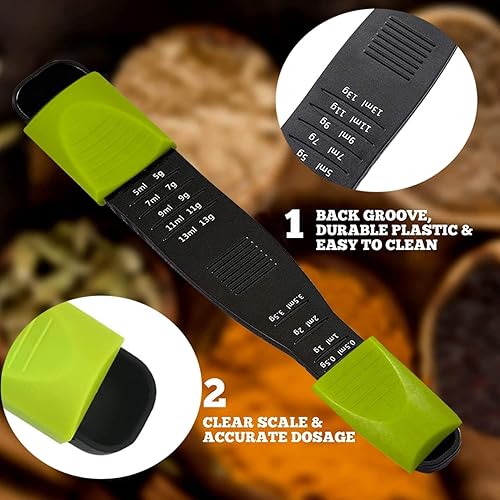 Miniatura 6 de Performore Cuchara medidora ajustable (verde, negro) con escala ajustable de doble extremo, 9 puestos todo en uno, amplia gama de medidas,