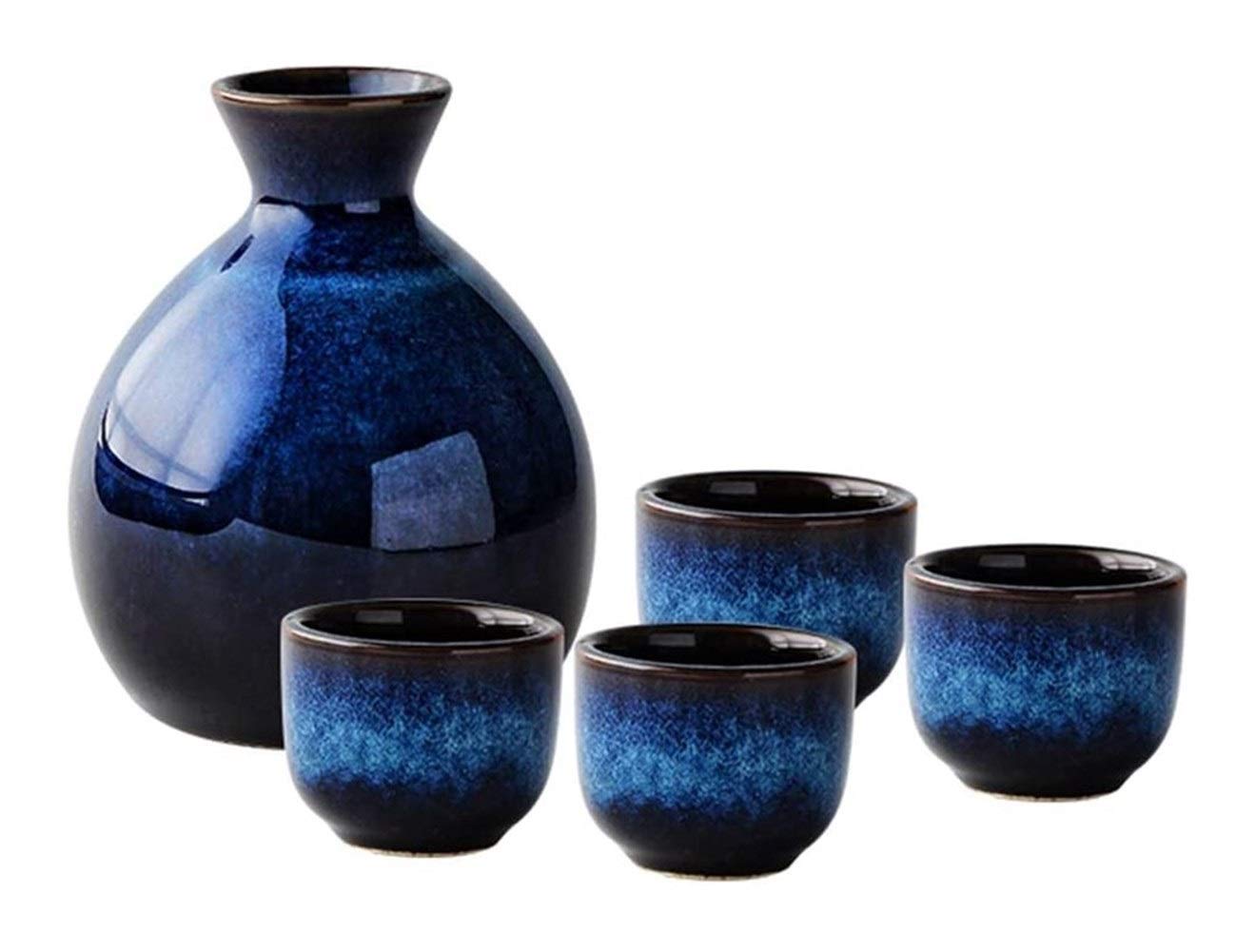 5 Pc Set japonesa Sake Copa Conjunto Azul marino taza de cerámica Crafts copas de vino, copa de vino fijado for el caliente / fría Sake servicio, for la decoración casera mejor regalo for la familia y