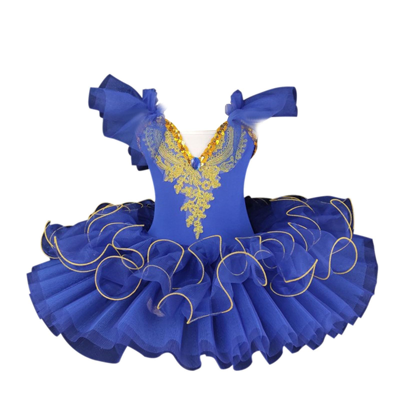Girls Flowy Tutu Dress, Ballerina Costume for Girls Sparkling Princess Skirts Toddler Printed Swan Lake Costume Layered Short Flutter Sleeve Dance Leotard Shiny Irregular Christmas Birthday Dress