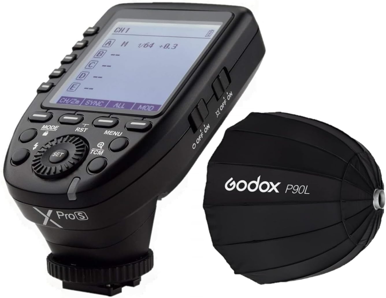 Godox XPro-S for Sony TTL Wireless Flash Trigger 1/8000s HSS TTL-Convert-Manual Function Large Screen Slanted Design with Godox Portable P90L 90CM Softbox Bowens Mount Studio Flash Reflector Photo Stu