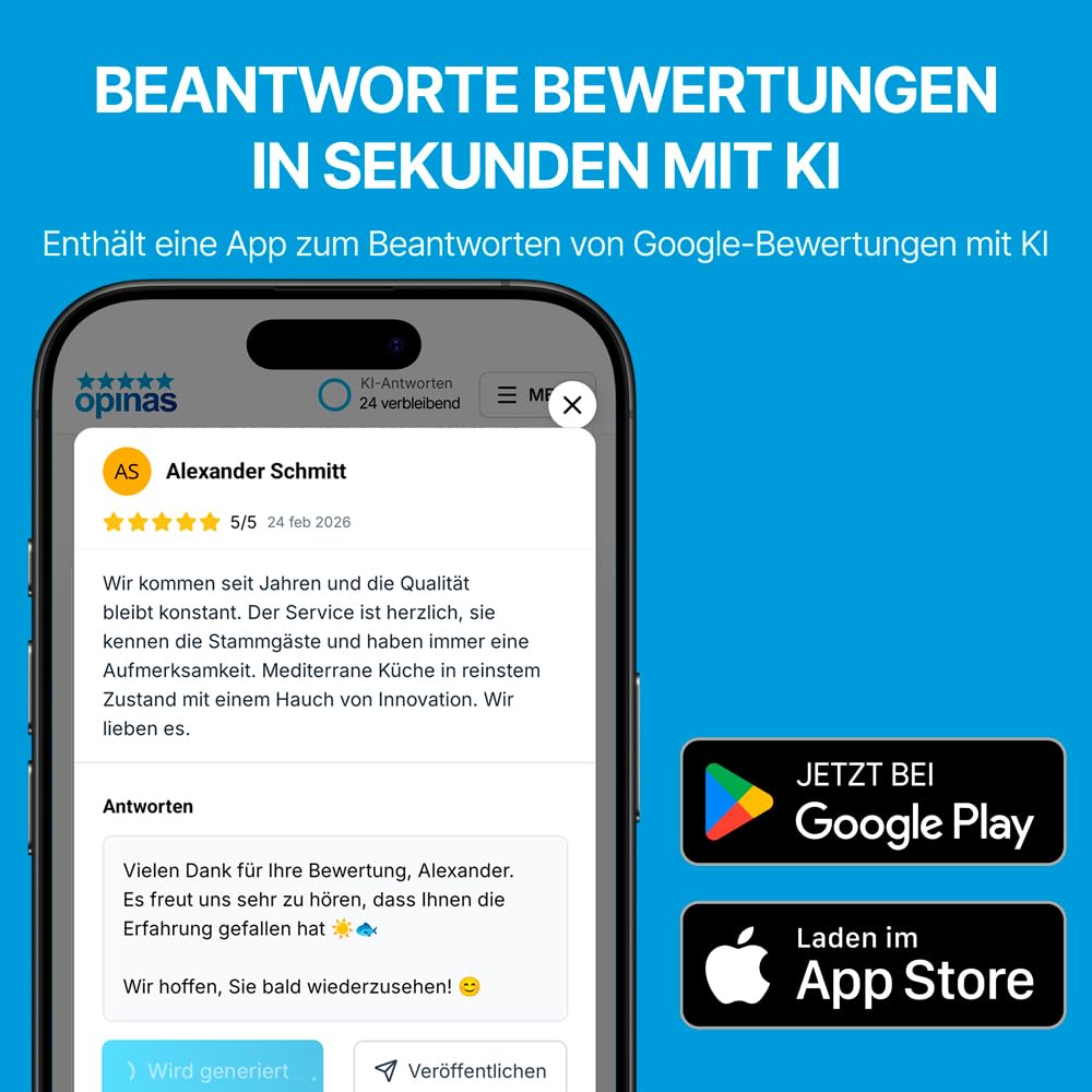 Karte für Google Bewertungen mit NFC & QR Code auf Deutsch – KI-Antwort-App inklusive - (5er Set)