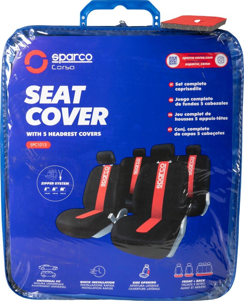 Sparco SPC1013 CLASSIC - Juego de Fundas para Asientos de Coche, 11 Piezas, Color Rojo