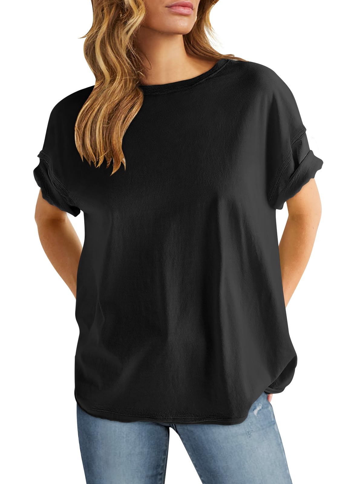 ANRABESS Womens Tops Oversized T Shirts Loose Fit Short Sleeve Crewneck Summer Casual 2025 Trendy Boxy Tee Blouse