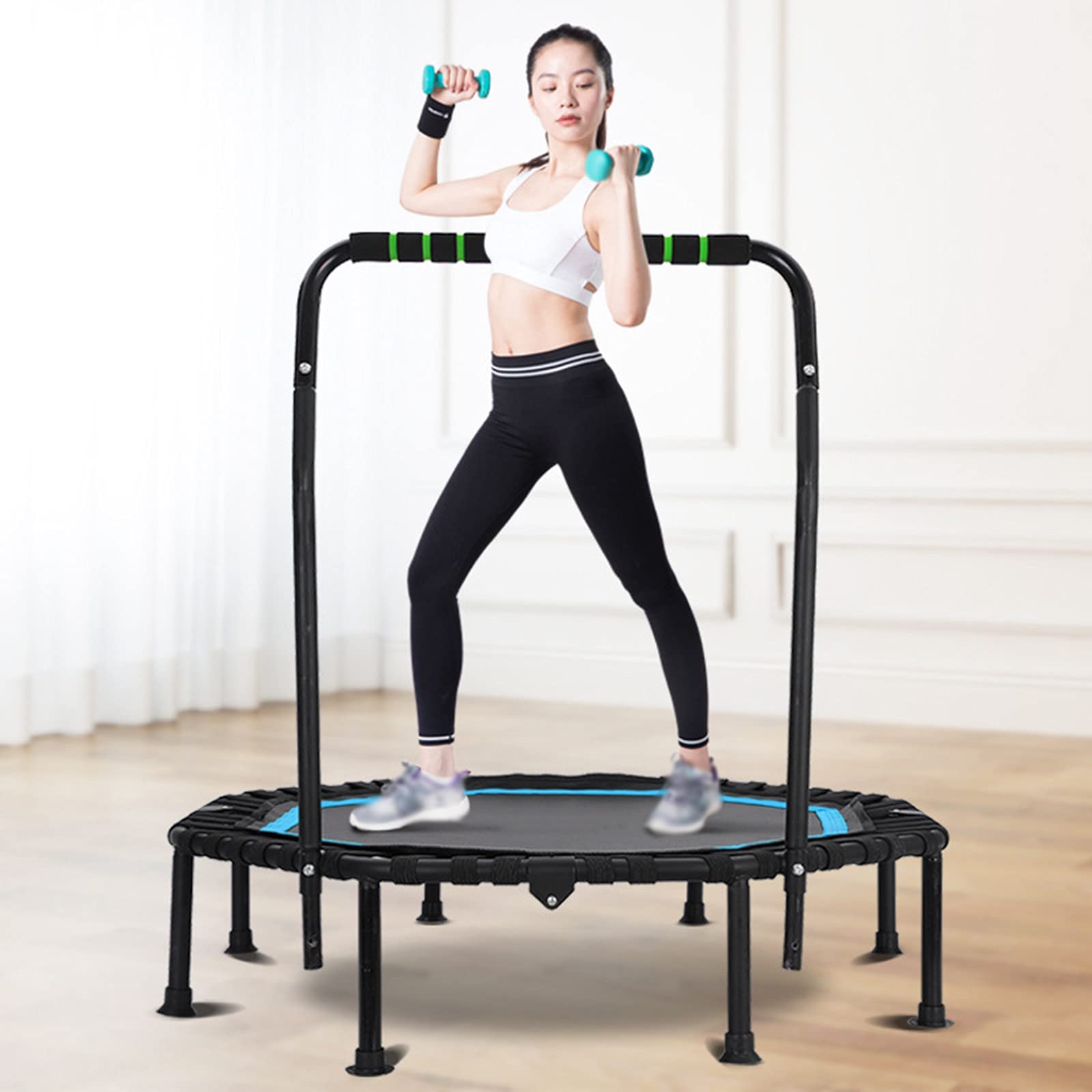 Almohadilla Repuesto para trampolín Fitness al Aire Libre, silenciosa, Plegable, con reposabrazos, Mini trampolín Ejercicio para Adultos, Equipo Entrenamiento para Interiores y Jardines, Carga máxi