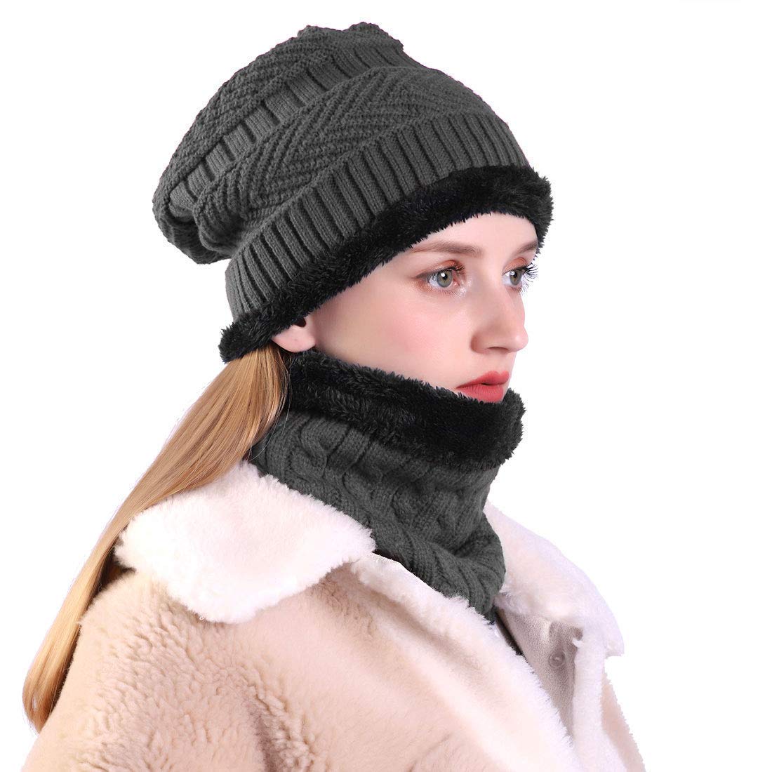 DIGITAL SHOPEESoft Unisex Woolen Beanie Cap Plus Muffler Scarf Set for Men Women Girl Boy - Warm, Snow Proof