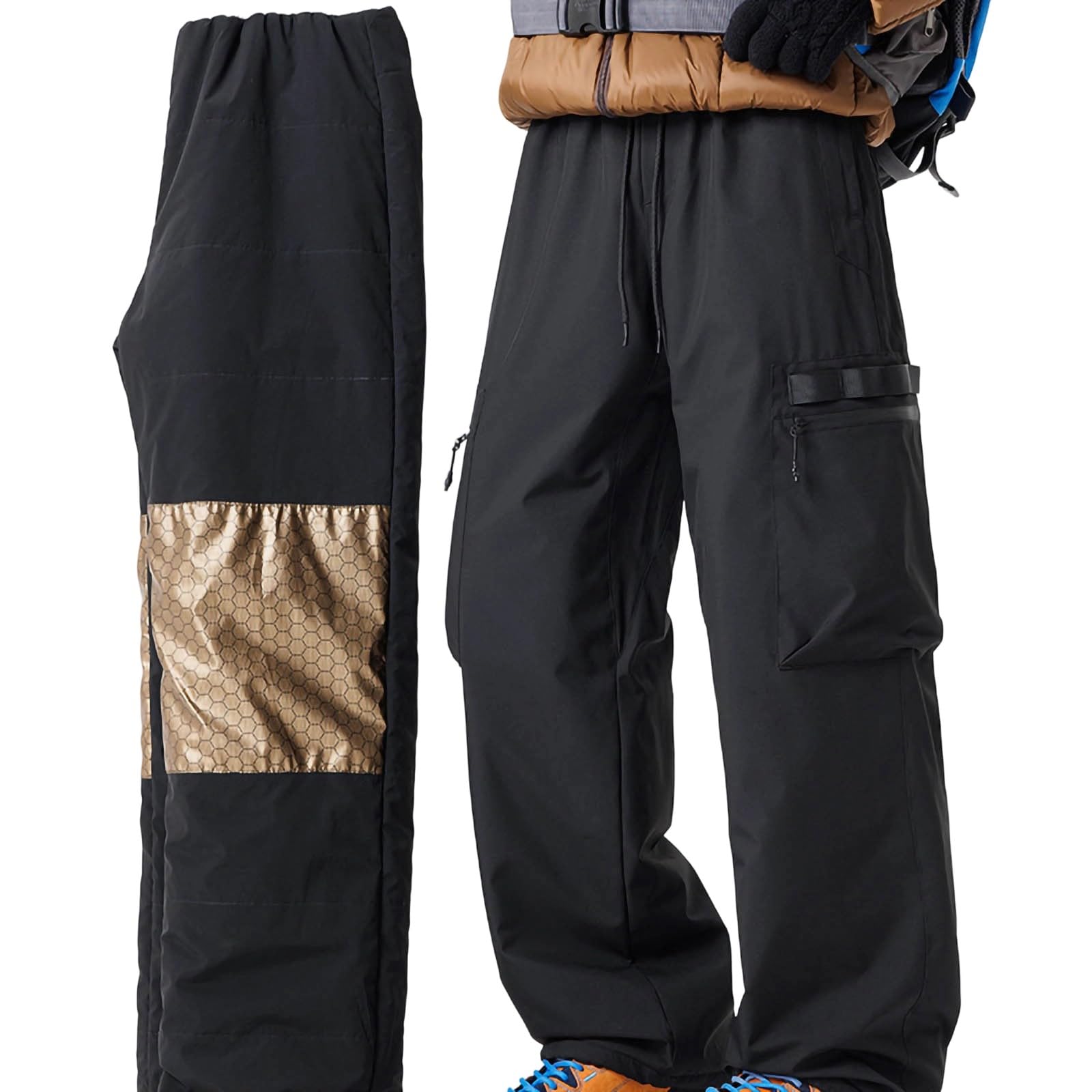 Pantalon de ski et de neige pour homme avec doublure en polaire, imperméable, isolé, pour randonnée, travail, chasse, cargo