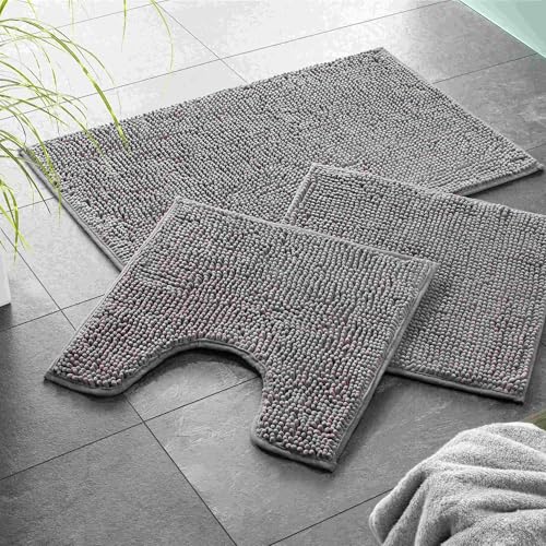 WohnDirect Tapis de Bain 45x45 cm Contour WC - Gris - Antidérapant, Absorbant et Doux - Sets modulables Tapis Salle de Bain