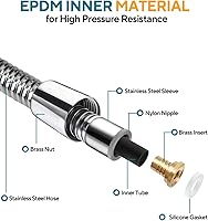 Vista 2 de Manguera de ducha flexible de acero inoxidable de 39 pulgadas, conectores de latón, duradera y flexible