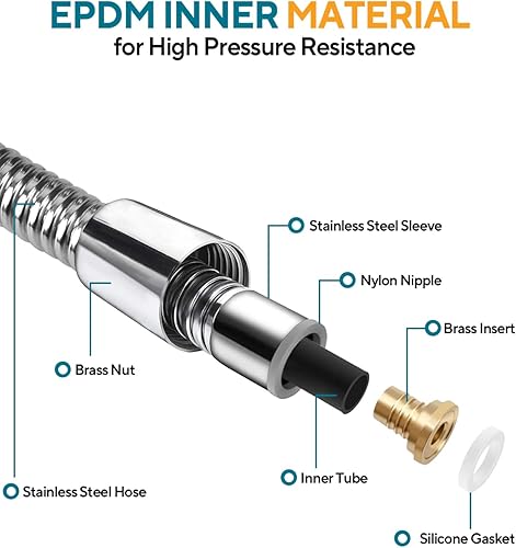 Miniatura 2 de Manguera de ducha flexible de acero inoxidable de 39 pulgadas, conectores de latón, duradera y flexible
