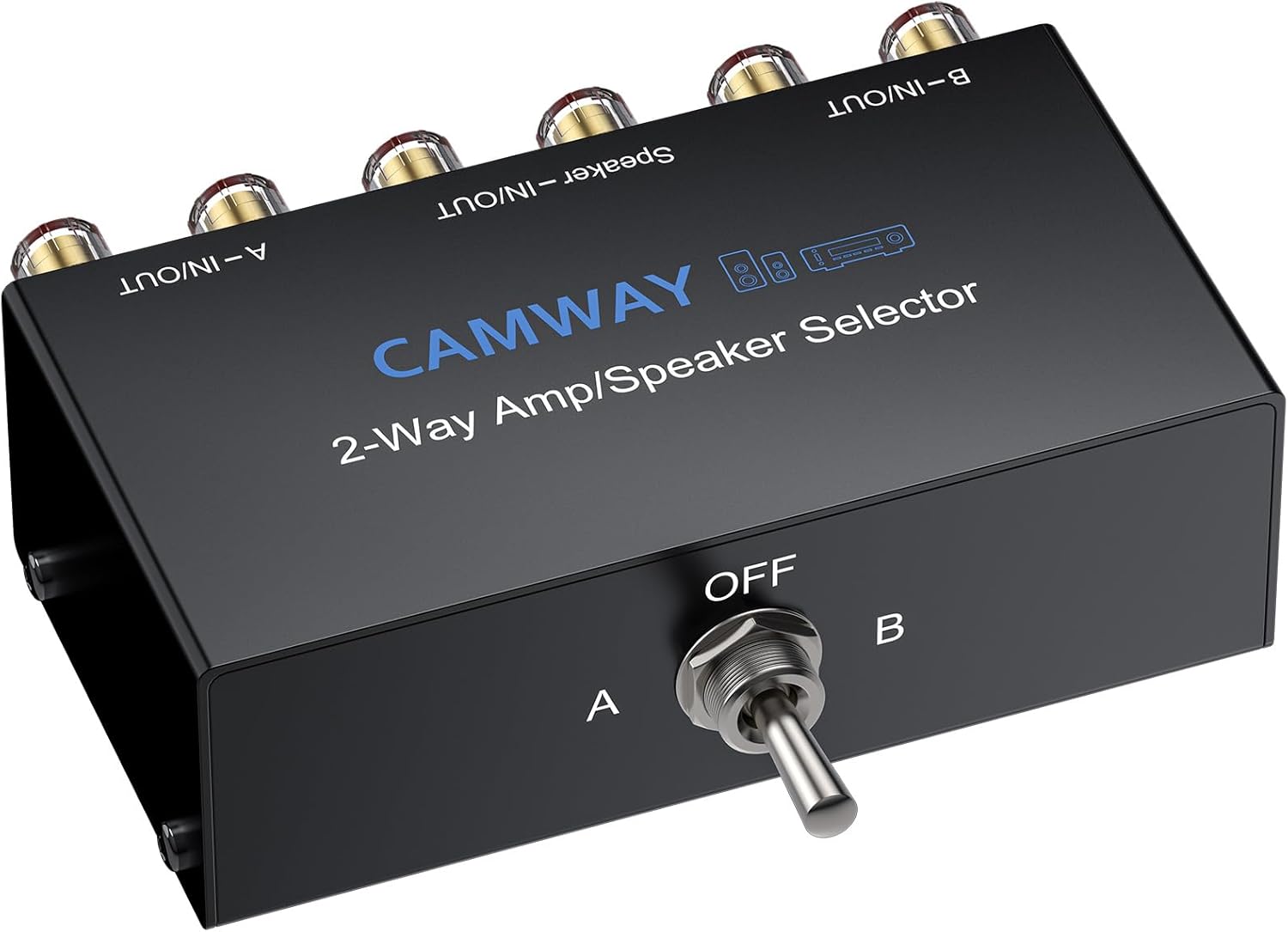 CAMWAY 2-Way Amplifier Speaker Selector Switch Box,Connect 2 Amps to 1 Speaker Pair or 1 Amp to 2 Speaker Pairs, A/B/Off No Need Power,Amp Speaker Switcher for Home Party Garage Music Studio Audio