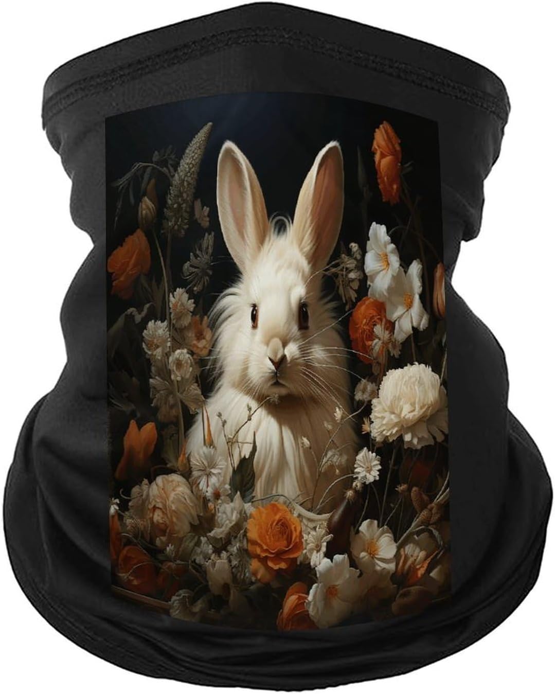Rabbit and Flowers Face Mask for Men Women,Neck Gaiter Sunscreen Breathable,Face Cover for Skiing Fishing Hiking Cycling