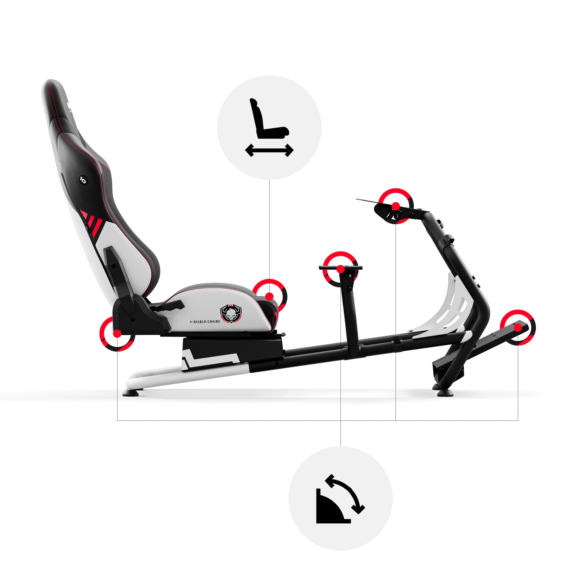 Diablo Sim Racing Simulator Cockpit X-Drive - Sedile Gaming Simulatore con Sedile e Schienale Regolabili - Cockpit Compatibile con Vari Volanti e Pedali - Supporto per Cavi, Piedini Antiscivolo