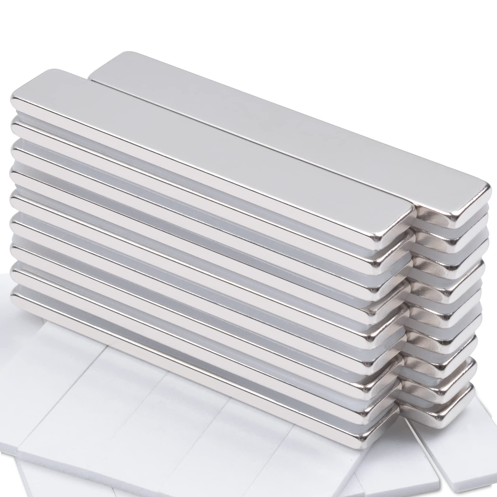 MAGXCENE 18 Pack Powerful Neodymium Bar Magnets, Permanent Strong Rare Earth Magnet Bar with Double Sided Adhesive, Heavy Duty Bar Magnets for Kitchen