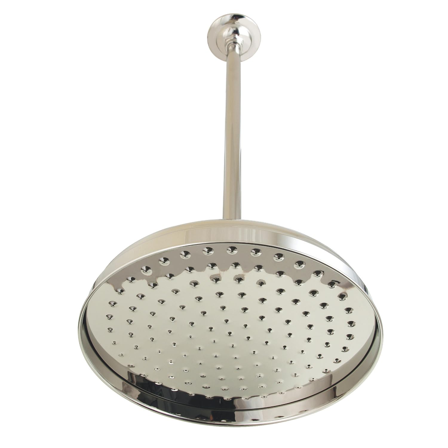 Pomme de douche de plafond avec grand bras horizontal en nickel brillant