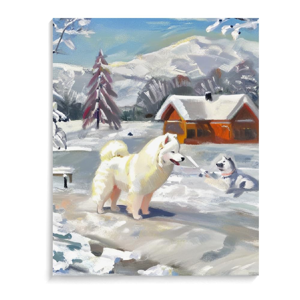 DIY Paint by Number for Adults Beginner Samoyed Dog Paint by Number on Canvas DIY Oil Painting for Gift Home Wall Decor 20x24inch(50x60cm) Frameless