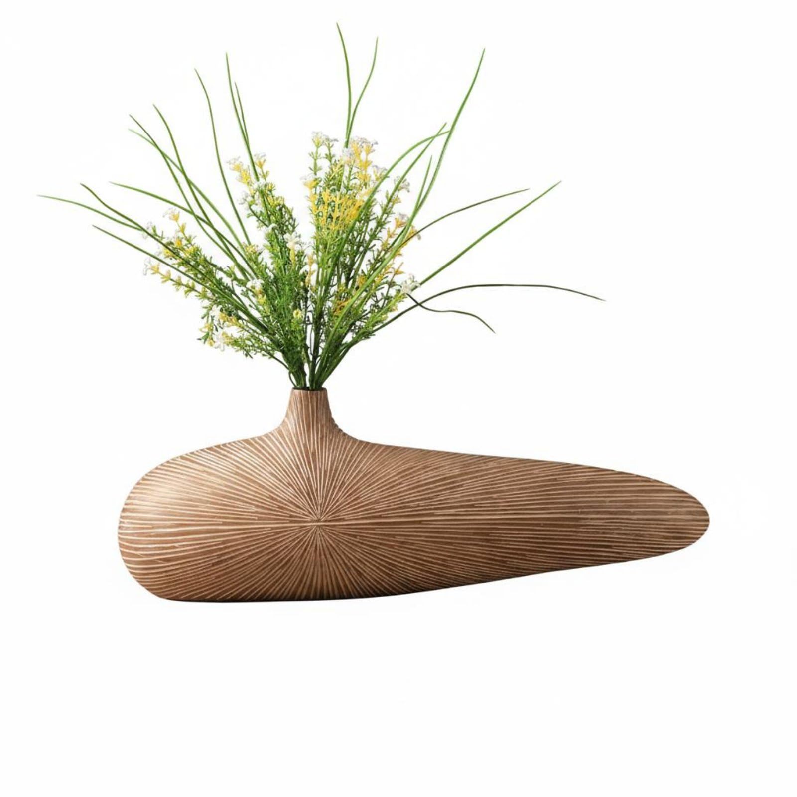 Vase en résine finition naturelle, sculpture d'art pour salon