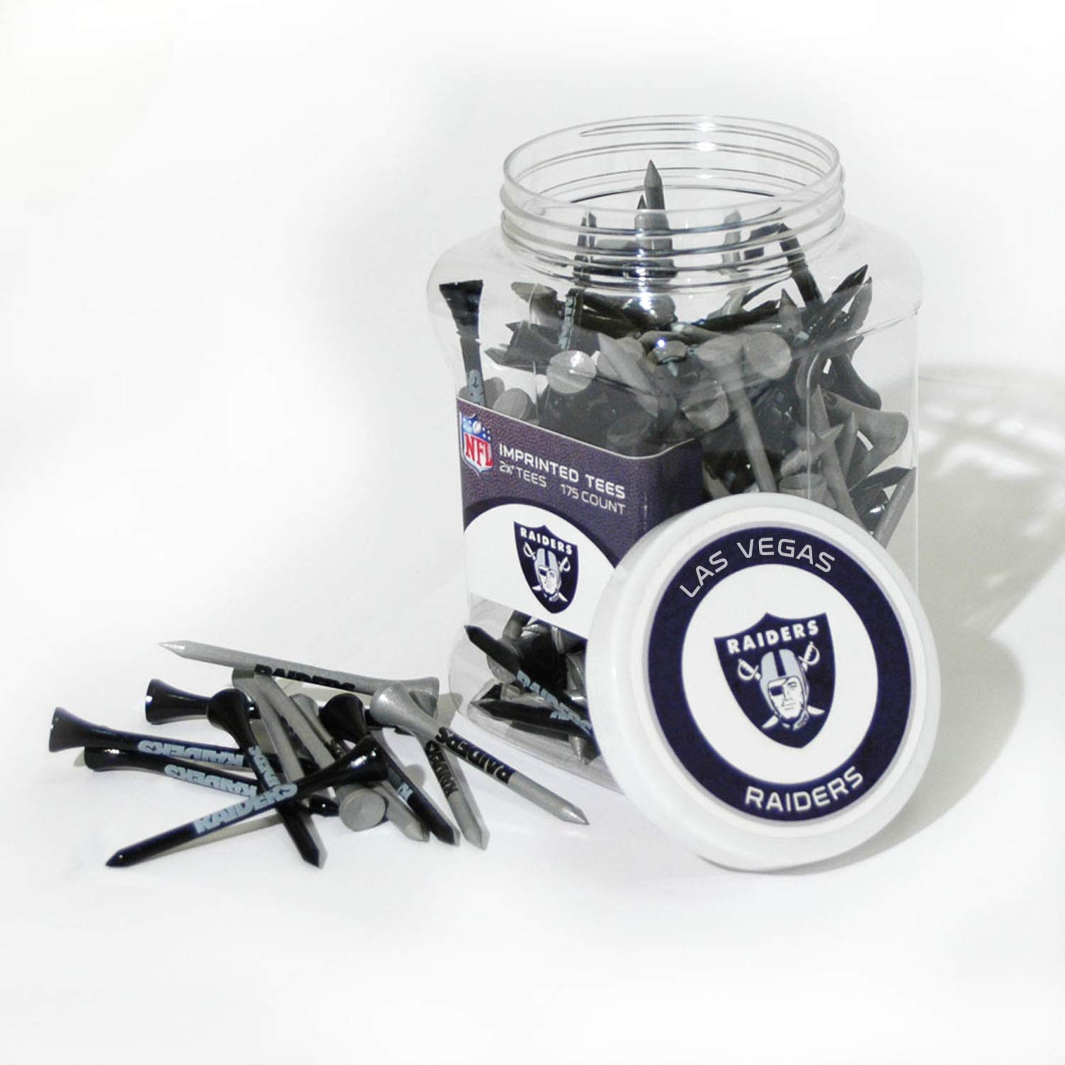 Team Golf NFL Las Vegas Raiders Jar Of 175 Golf Tees 2-3/4" Golf Tees, 175 Pack, Regulation Size, Multi Team Colors — image 1
