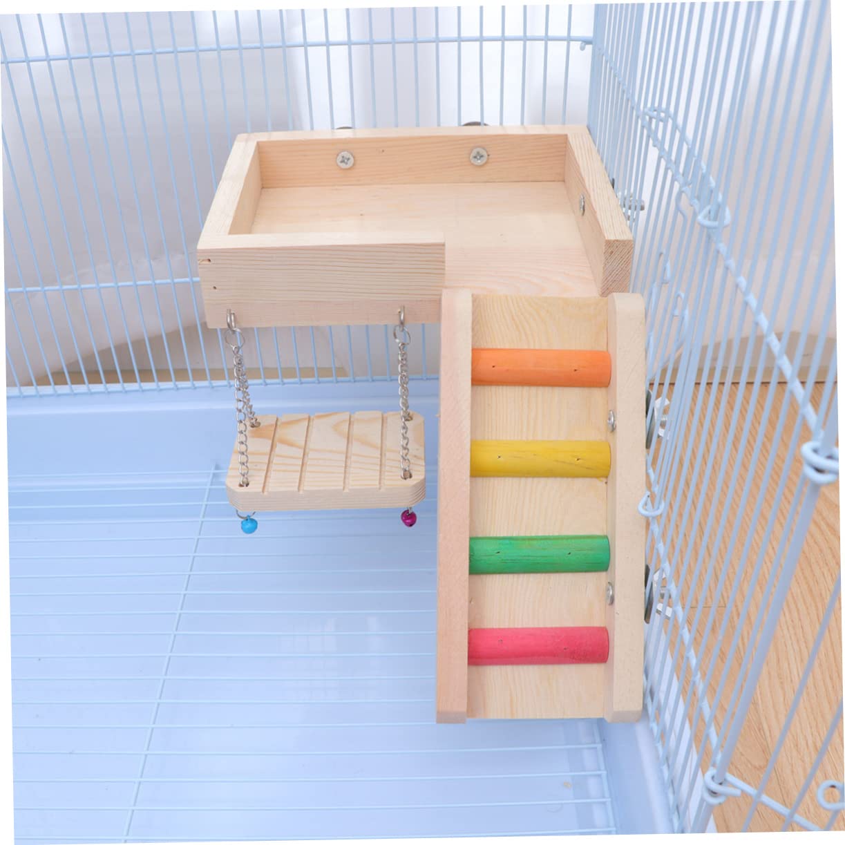 HANABASS Set de 3 Jouets pour Oiseaux en Bois Balançoire, Échelle et Jouet à Mâcher pour Perroquets et Petits Oiseaux, pour Explorer et Développer L'équilibre