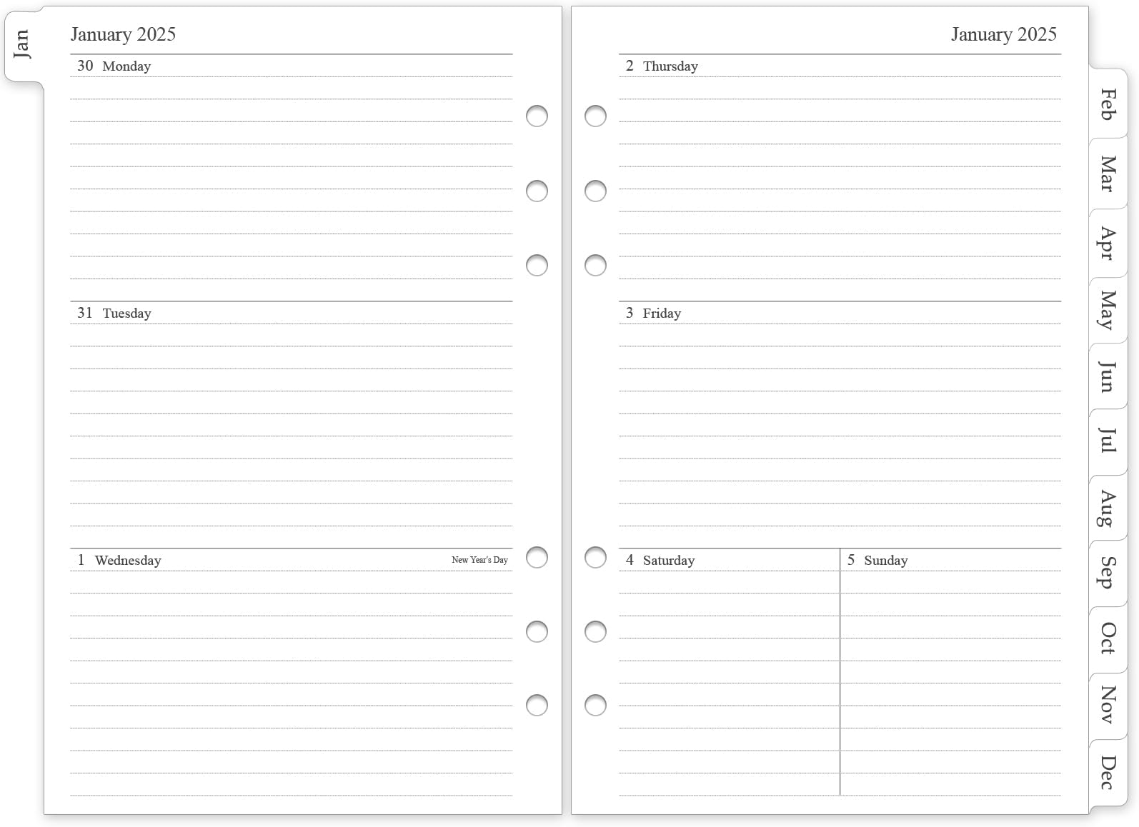Homlive 2025 Weekly & Monthly Planner Refill, A5 Planner Inserts for 6 Holes, 12 Monthly Calendars with Monthly Tabs, 5.5"x8.5", 6-Hole Punched