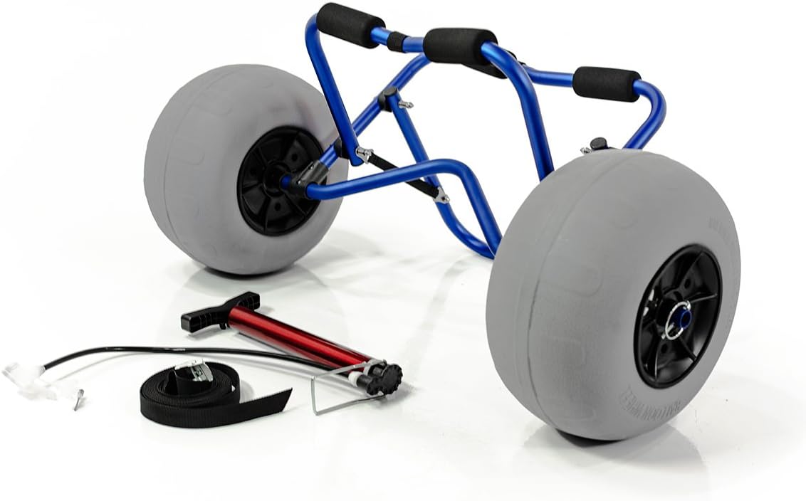 Kayak Carrier CART with Large Balloon Tires Heavy Duty Blue + Pump & Strap