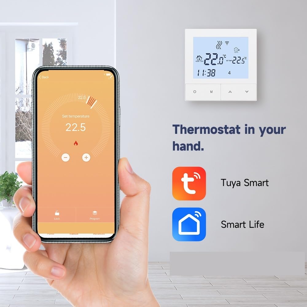 Termostato Inteligente WiFi for calefacción del hogar, Suelo Radiante eléctrico con Sensor, Controlador de Temperatura de Caldera de Gas FáCil De Usar(TDS72-WIFI-WPB)