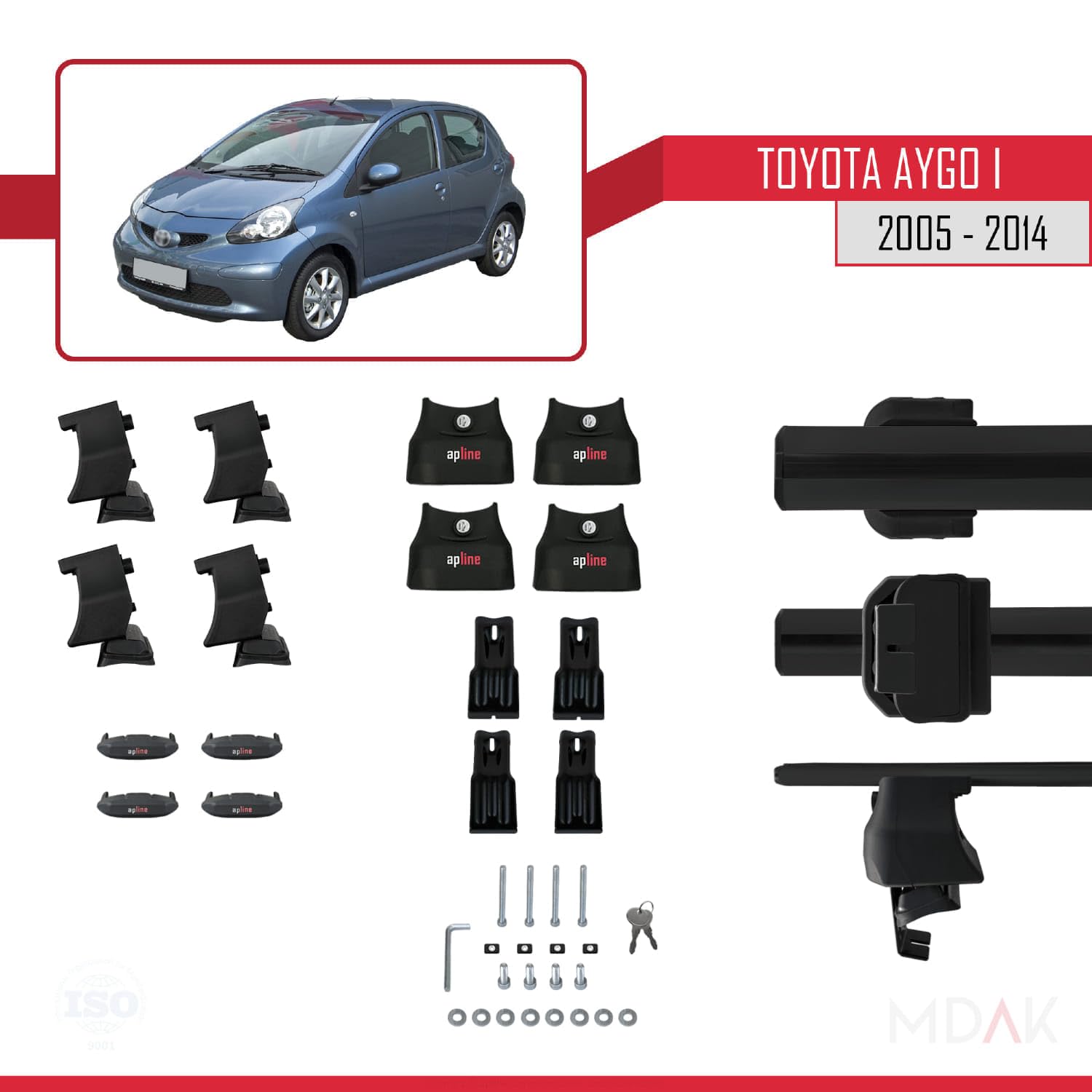 Barras De Techo ACE-4 Para Toyota Aygo 2005-2014 – Sin Rieles, Aluminio, 2 Barras Con Cerraduras, Carga Máxima 75 Kg