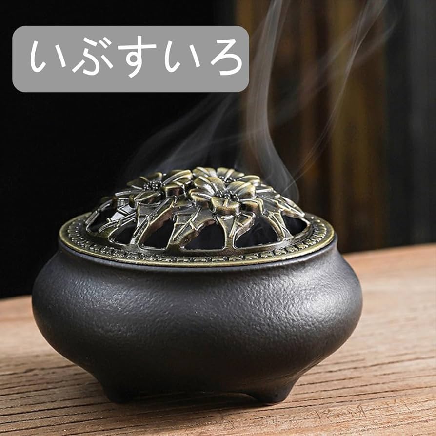 Amazon.co.jp: 丸型香炉 お香立て陶器蓋付き 蓋付き 難燃綿と