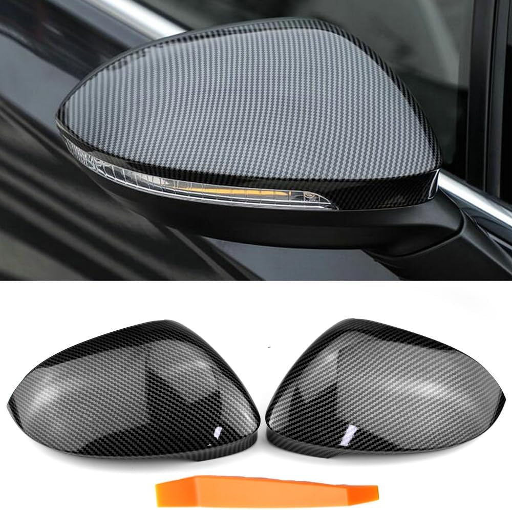 1 Pair Carbon Fiber Pattern Exterior Rearview Mirror Housings Door Mirror Covering Caps without Assist Lane Change Compatible with VW Golf 8 MK8 2020 2021