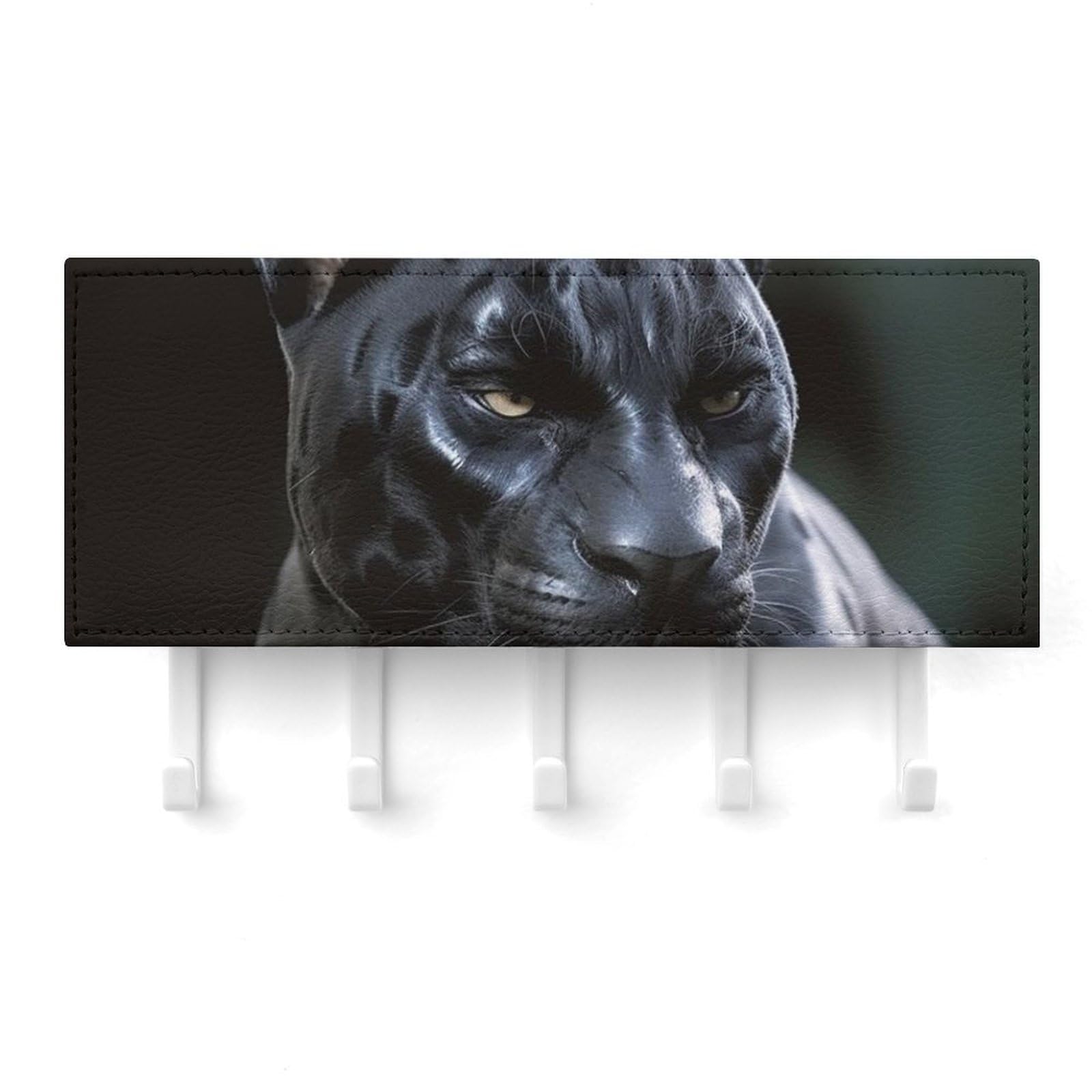 QMNLKH Black Panther Wall Mounted Key Rack for Home, No Drilling Key Holder with 5 Hooks, Self Adhesive Keys Chain Organizer for Hallway, Keys Hanger Shelf for Office, Doorway White