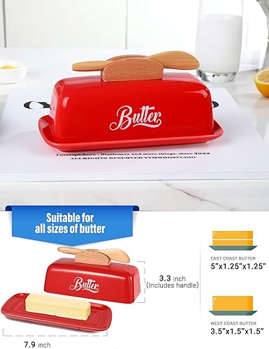 Miniatura 3 de Mantequillera con tapa y cuchillo de cerámica para contador humanizado con mango de cuchillo, perfecto para mantequilla de la costa este oeste,