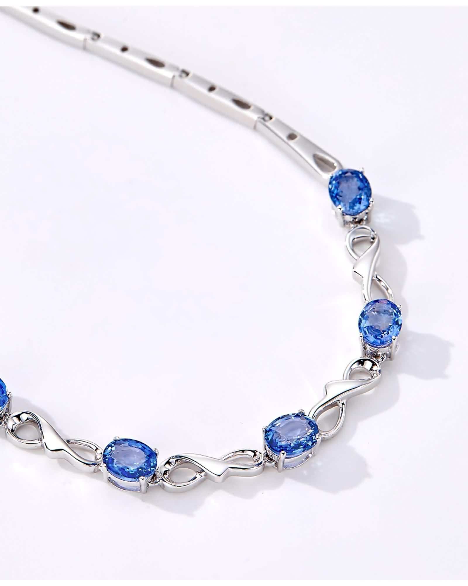 KnSam Pulsera para mujer de oro blanco de 18 quilates Au750, joyas de oro auténtico, zafiro, infinito, corte ovalado, azul, brazaletes de oro 750, 23 cm