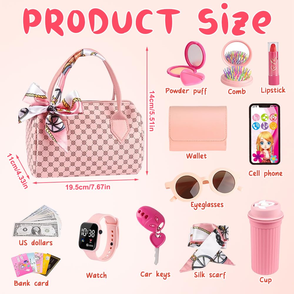 Weciau Play Purse for Little Girls Toddler Handbag with Pretend Makeup, Little Girls Purse with Accessories, Includes Handbag - Image 2