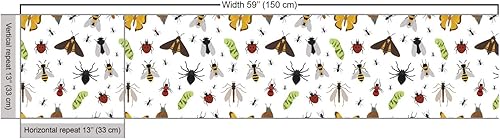 Miniatura 3 de Ambesonne Tela entomológica de The Yard, concepto de vida silvestre con un surtido de coloridos insectos temáticos de naturaleza biológica, tela
