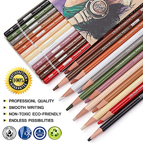PANDAFLY-Professional-Charcoal-Pencils-Drawing-Set-Skin-Tone-Colored-Pencils-Colour-Charcoal-Pencils-Pastel-Chalk-Pencils-for-Sketching-Shading-Coloring-Layering-Blending-12-Colors
