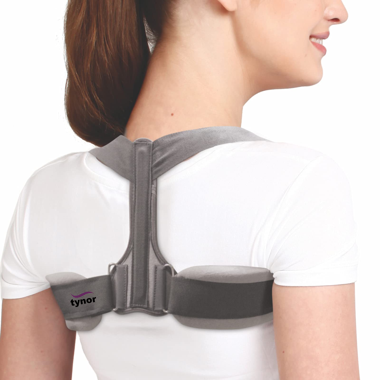 TYNOR Clavicle Brace with Fastening Tape, Grey, Large, 1 Unit