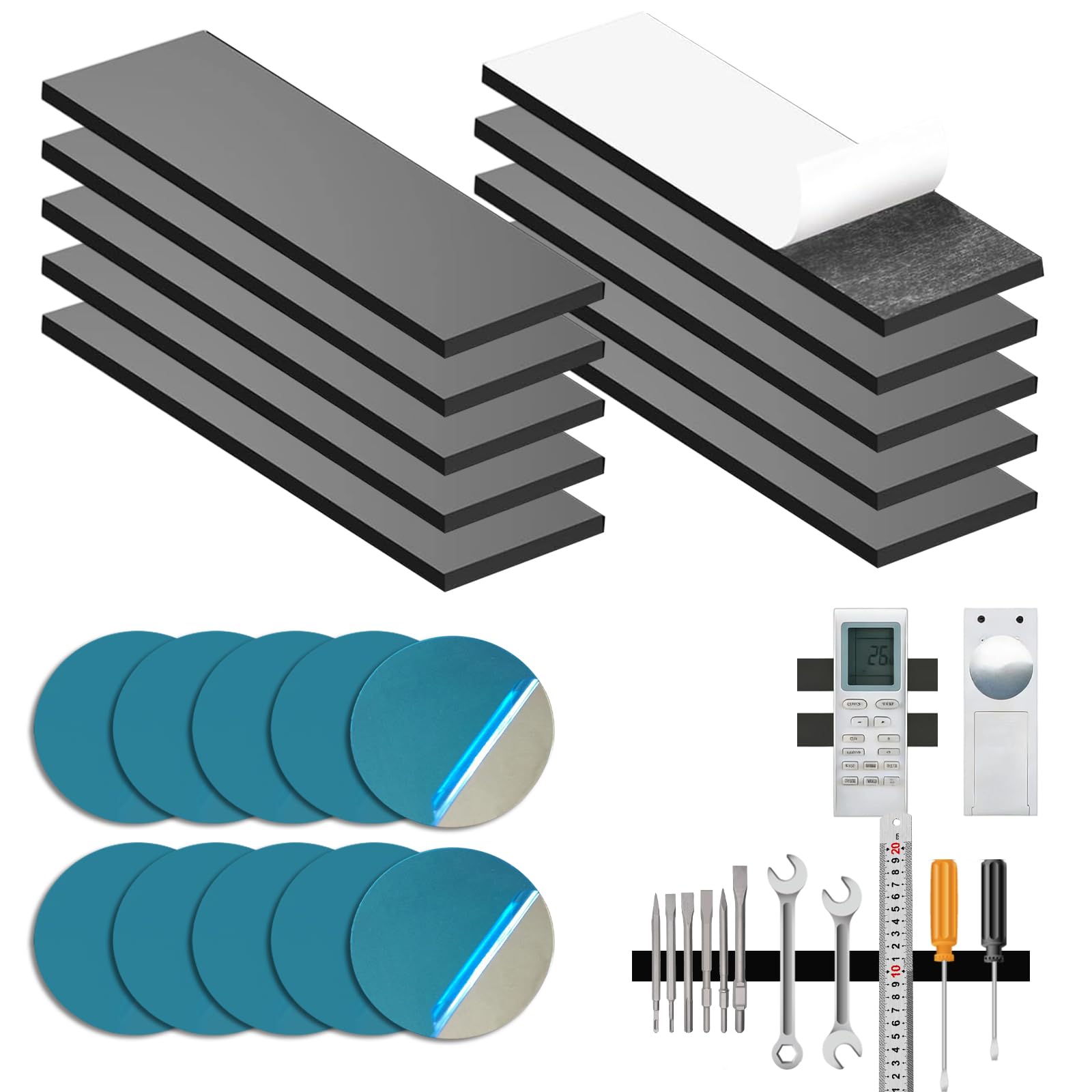 10 Pack Magnetic Strips Self Adhesive, Heavy Duty Sticky Magnet