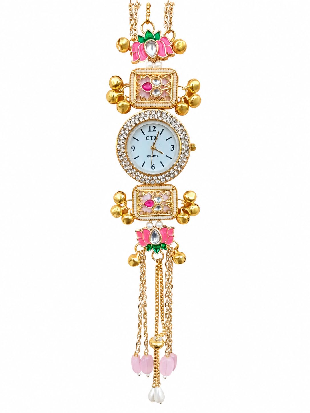 Handcrafted Kashmiri Ethnic Watch for Women & Girls I Traditional Kundan & Bead Work Design with Ghungroo Accents with Adjustable Chain & Pearl Accents I Vintage Style Statement Jewelry Wristwatch I-image-46