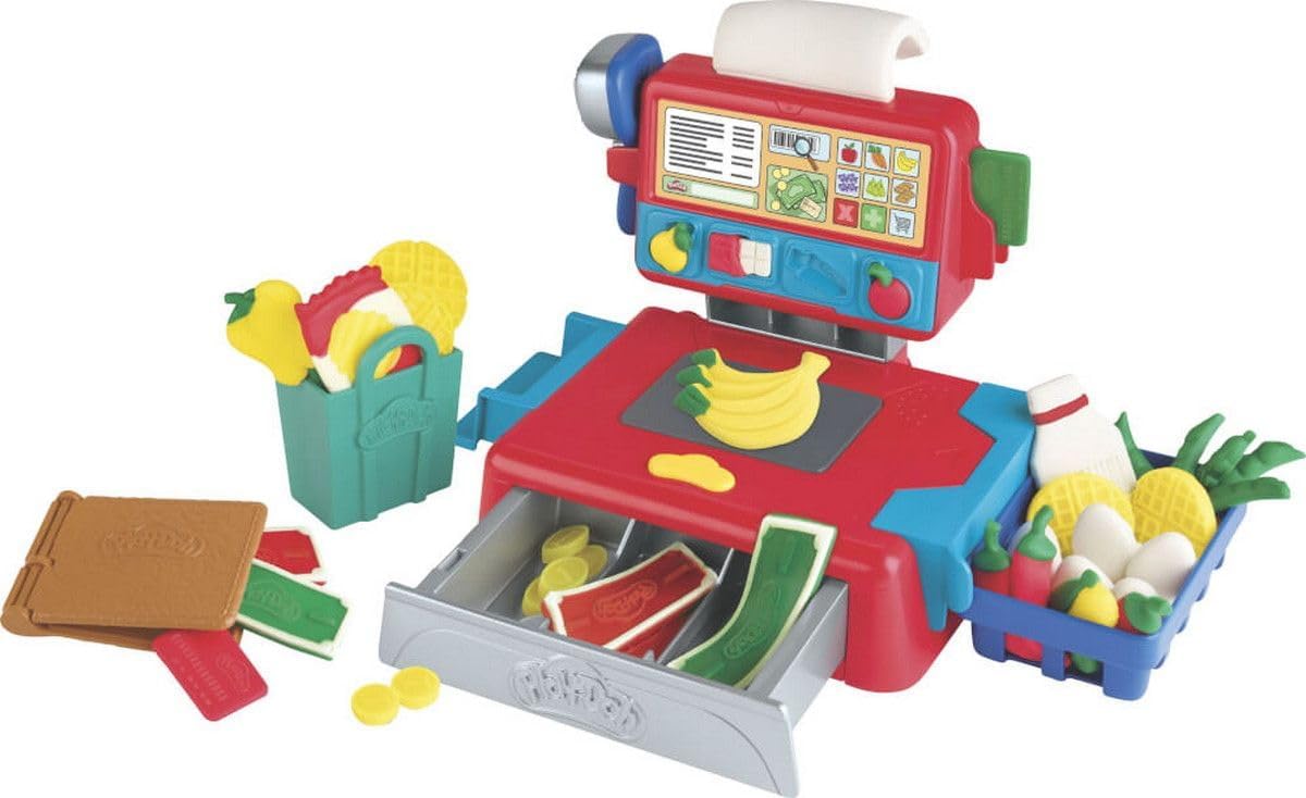 Cash Register Toy for Kids 3 Years and Up with Fun Sounds, Play Food Accessories, and 4 Non-Toxic Colours