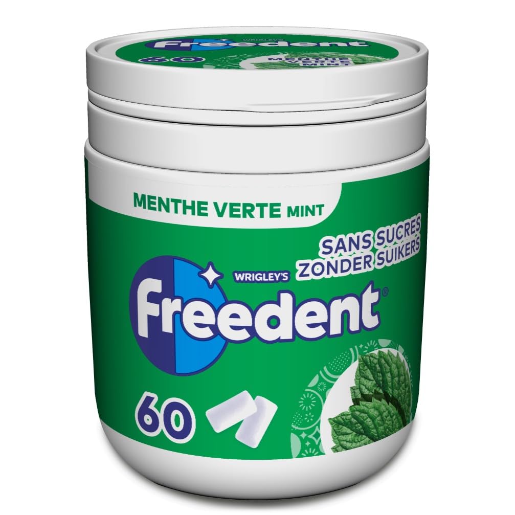 FREEDENT Chewing Gum Sans Sucre Goût Menthe Verte Boîte de 60 Dragées Grand Format