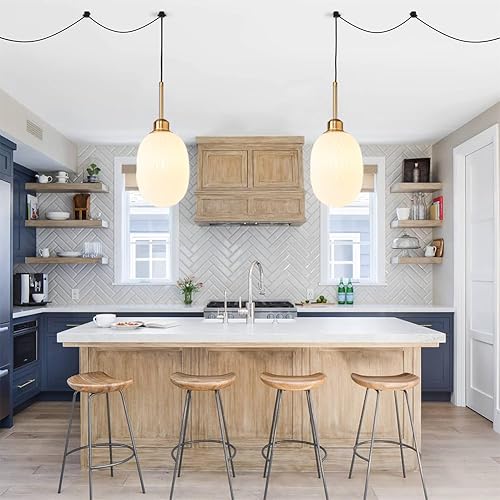 Miniatura 7 de KOLTIME Lámpara colgante de vidrio enchufable, moderna ovalada, soplada a mano, lámpara de techo colgante con cable de 14.7 pies, lámpara pequeña